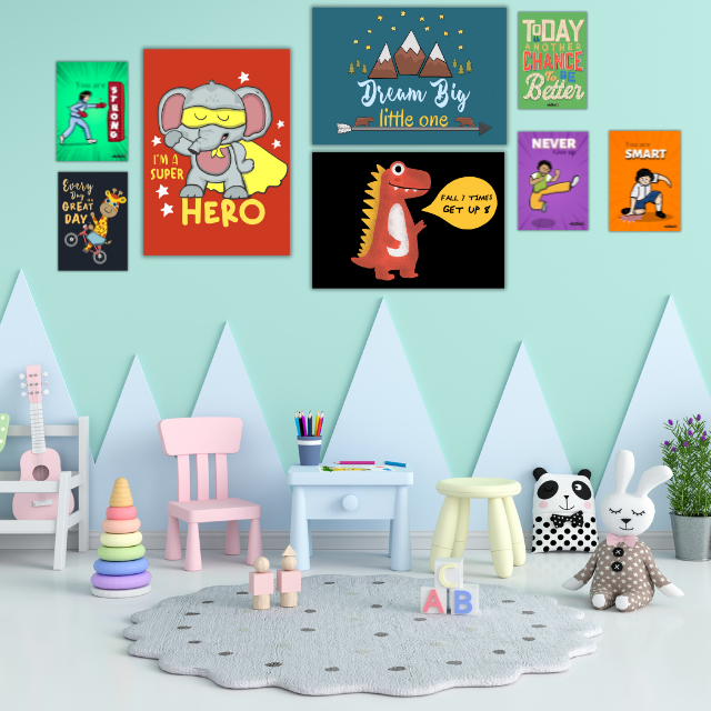 Motivational Colourful Wall Posters for Boys room with Super hero Message